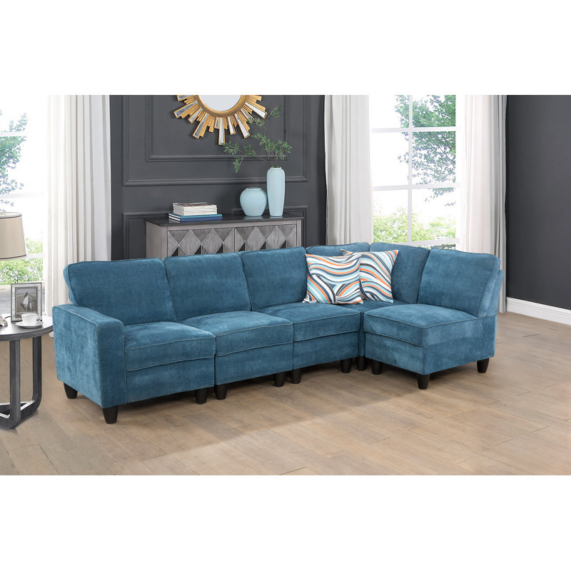 Canapé modulaire en velours faisant face à la gauche de 104 po de largeur Johniece, Velours bleu