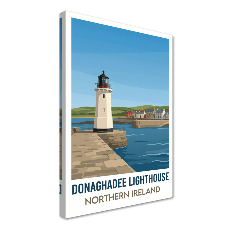 Donaghadee Lighthouse, Northern Ireland - Harbourside Romance Travel Poster. Giclee Print On Wrapped Canvas. Wall Art, Home Decor - Coastal & Maritime, Northern Ireland - Wrapped Canvas Print