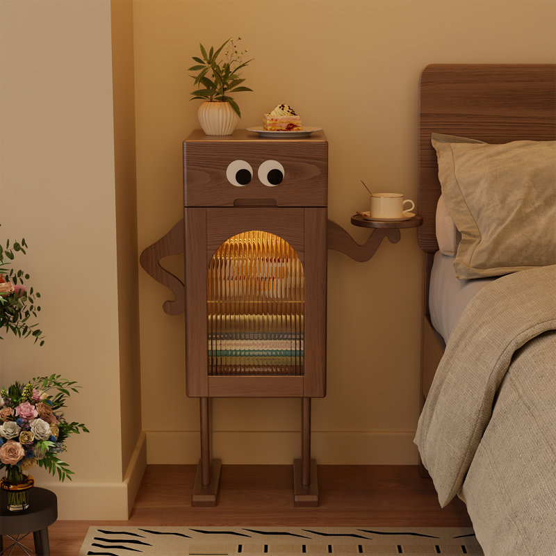Robot-Shaped Solid Wood Nightstand with LED Light