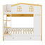 Lit superposé avec garde-corps de style maison, tablettes et lit gigogne-840643685