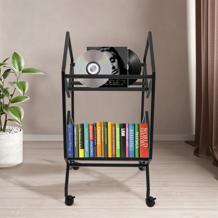 Mobile Vinyl Record Storage Rack Stand 2Tier LP Record Album Book Holder  Shelf 