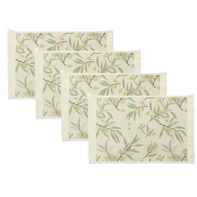 Ensemble de 4 baies vertes et feuilles imprimées avec franges de Botanical Design l 14 po x L 19 po