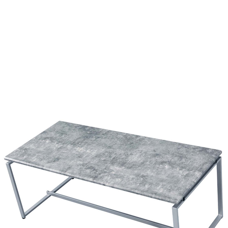 Ensemble de table basse et de bout 3 pièces Jurgen, plateau en faux béton et finition argentée, Argent argent, Gris