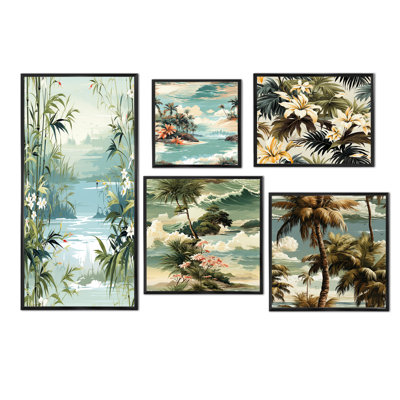 Bambou zen tropical - ensemble d'art mural sur toile tropical de 5