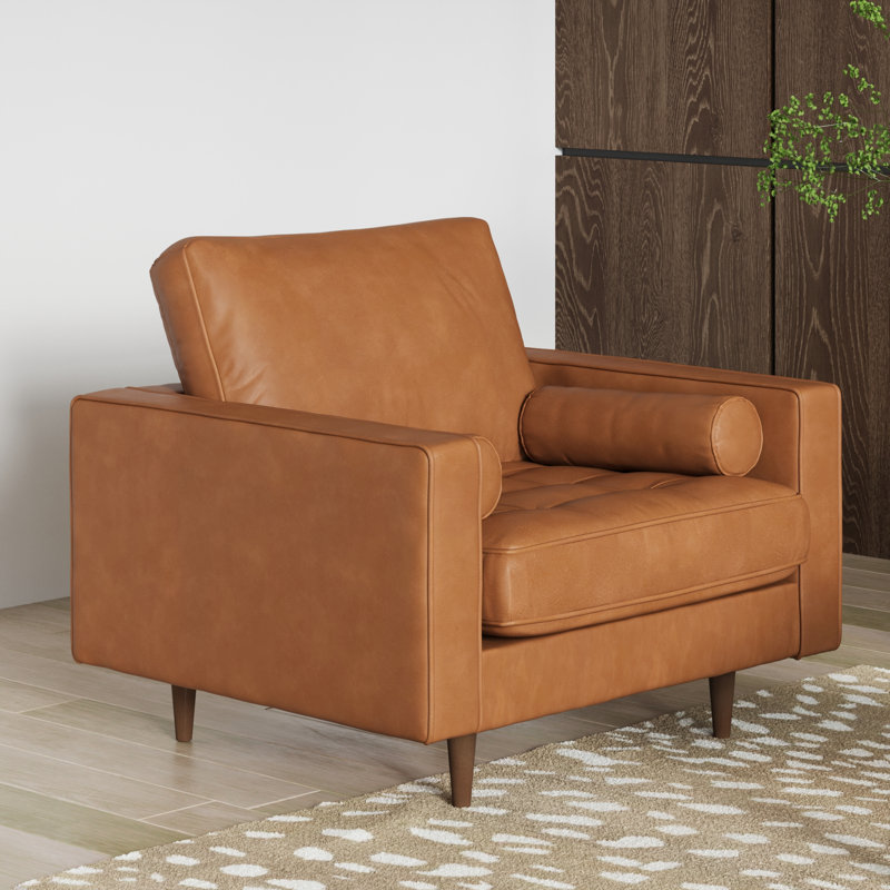 Geo Vegan Leather Armchair, Saddle Tan Vegan Leather