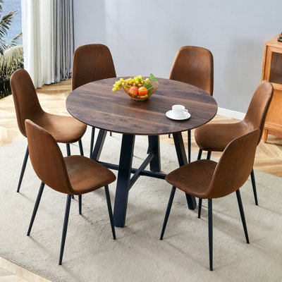 Modern Minimalist Round Dining Furniture Set With Techno-fabric Comfort For Home Dining & Kitchen