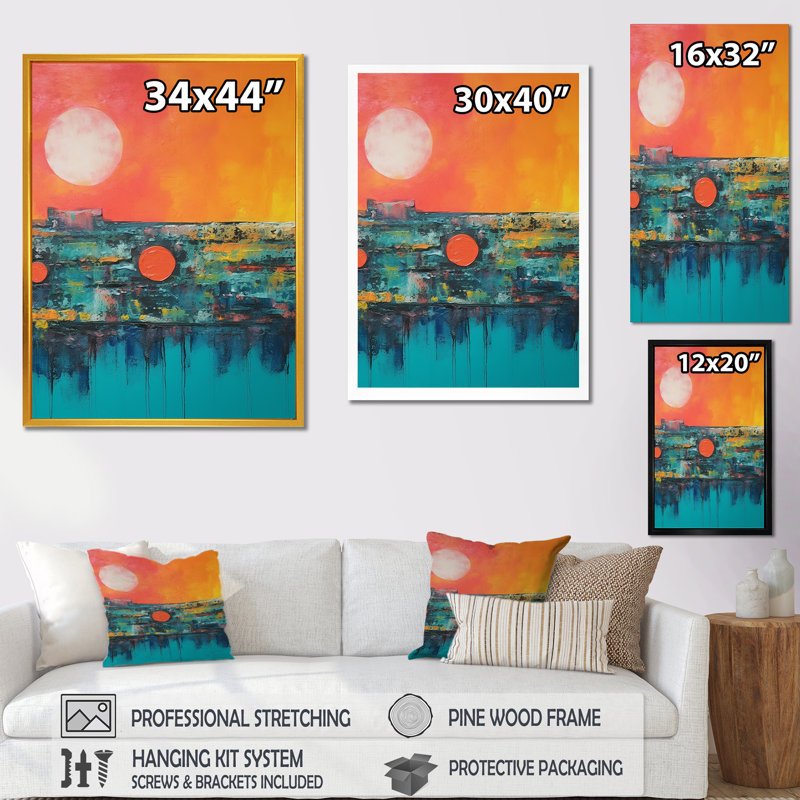 «Minimalisme, coucher de soleil bleu Étreinte I», art mural minimalisme, Cadre flottant doré, H 60 po x l 28 po