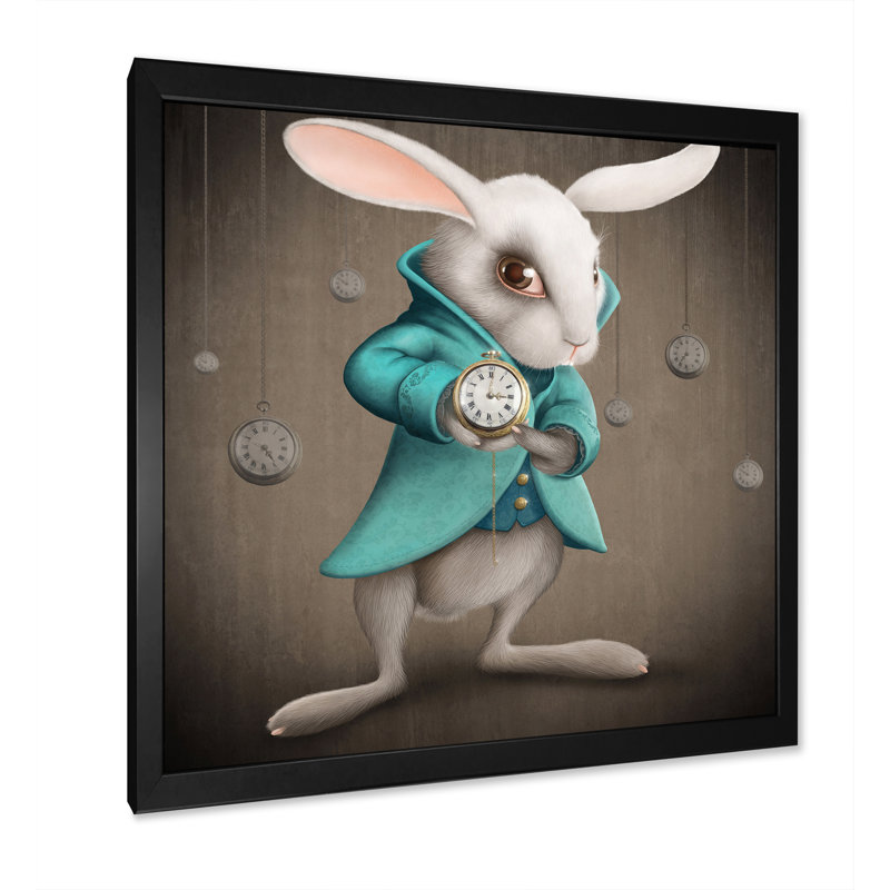 Lapin blanc Alice au pays des merveilles - photographie sur toile, H 36 po x l 36 po, Cadre photo noir