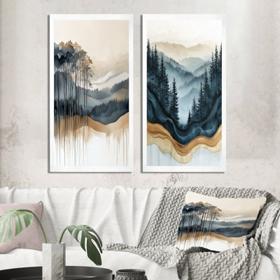Forêt brumeuse de conifères III - Tableau encadré en deux parties
