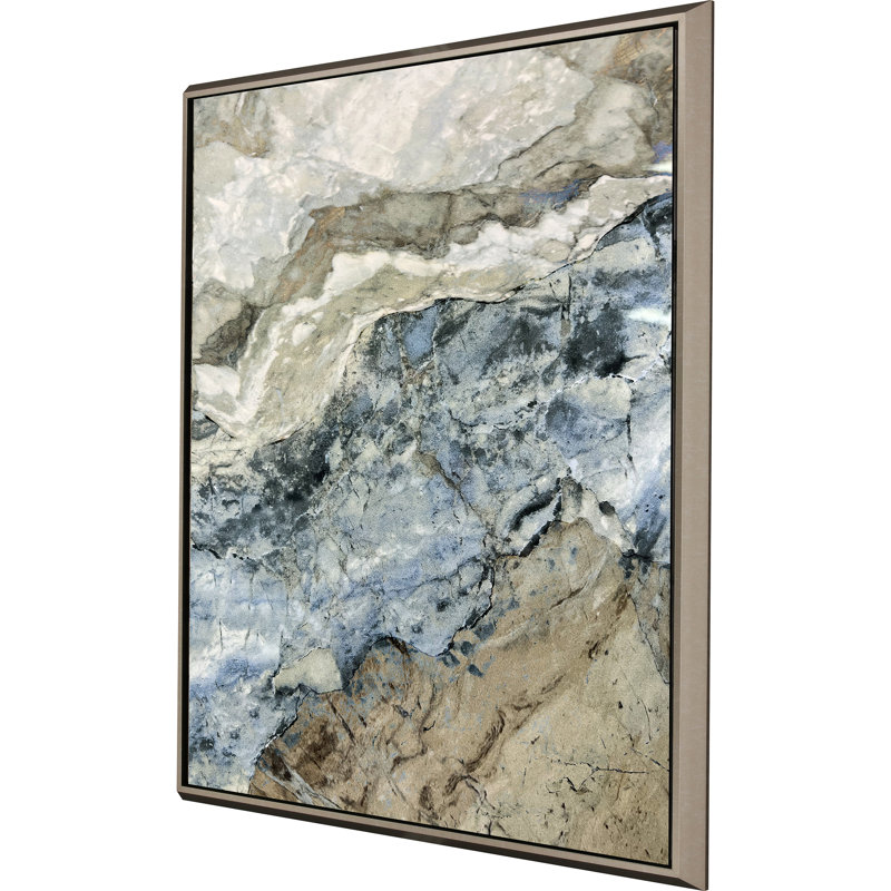 «Stone», abstrait moderne, champagne, or, cadre flottant, art mural