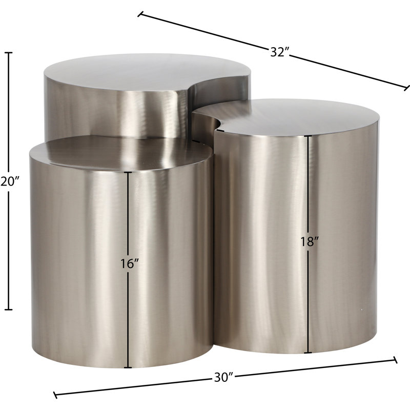 Ismah Iron Top End Table Set, Silver