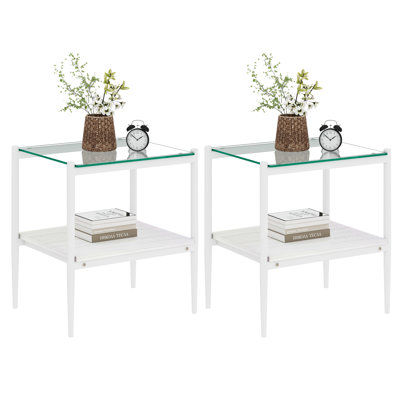 Ensemble de 2 tables de bout rectangulaires modernes avec verre trempé et panneau de fibres à densité moyenne pour le salon | Idée de cadeau