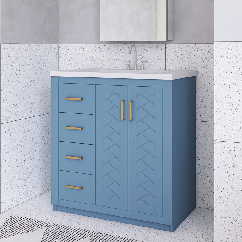 30'' Bathroom Vanity With Ceramic Sink Combo, Indigo