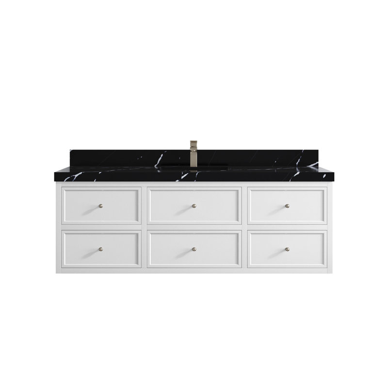 Ensemble de meuble-lavabo simple flottant 60 po Roswell, Noir Calacatta