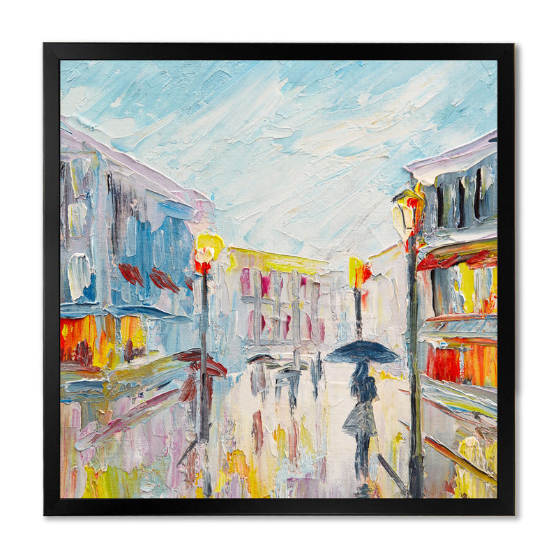 Illustration romantique d'un couple romantique à Paris, H 16 po x l 16 po x P 1 po, Cadre noir