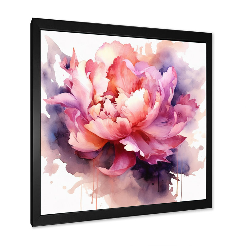 Visons de pivoine rose corail sur toile, H 36 po x l 36 po x P 1,5 po, Cadre simple noir