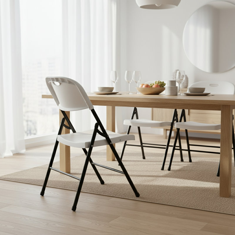 Heavy Duty Plastic Folding Chair, White