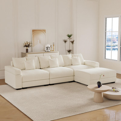 130" Oversized Corduroy L-Shape Sectional Sofa with Ottoman