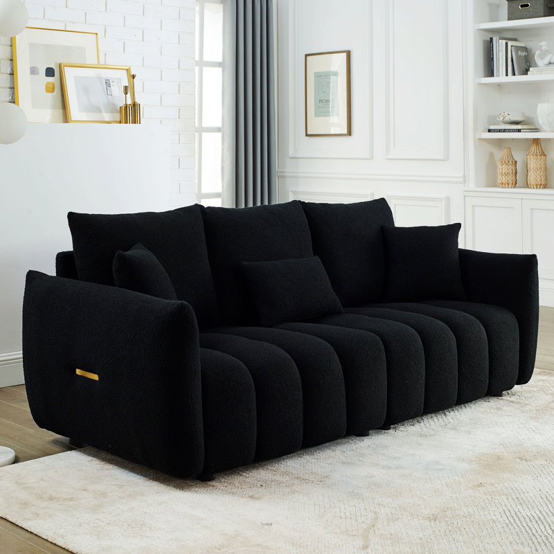 Canapé rembourré avec coussins, canapé 3 places à cadre en bois pour appartement, salon, chambre à coucher, Noir