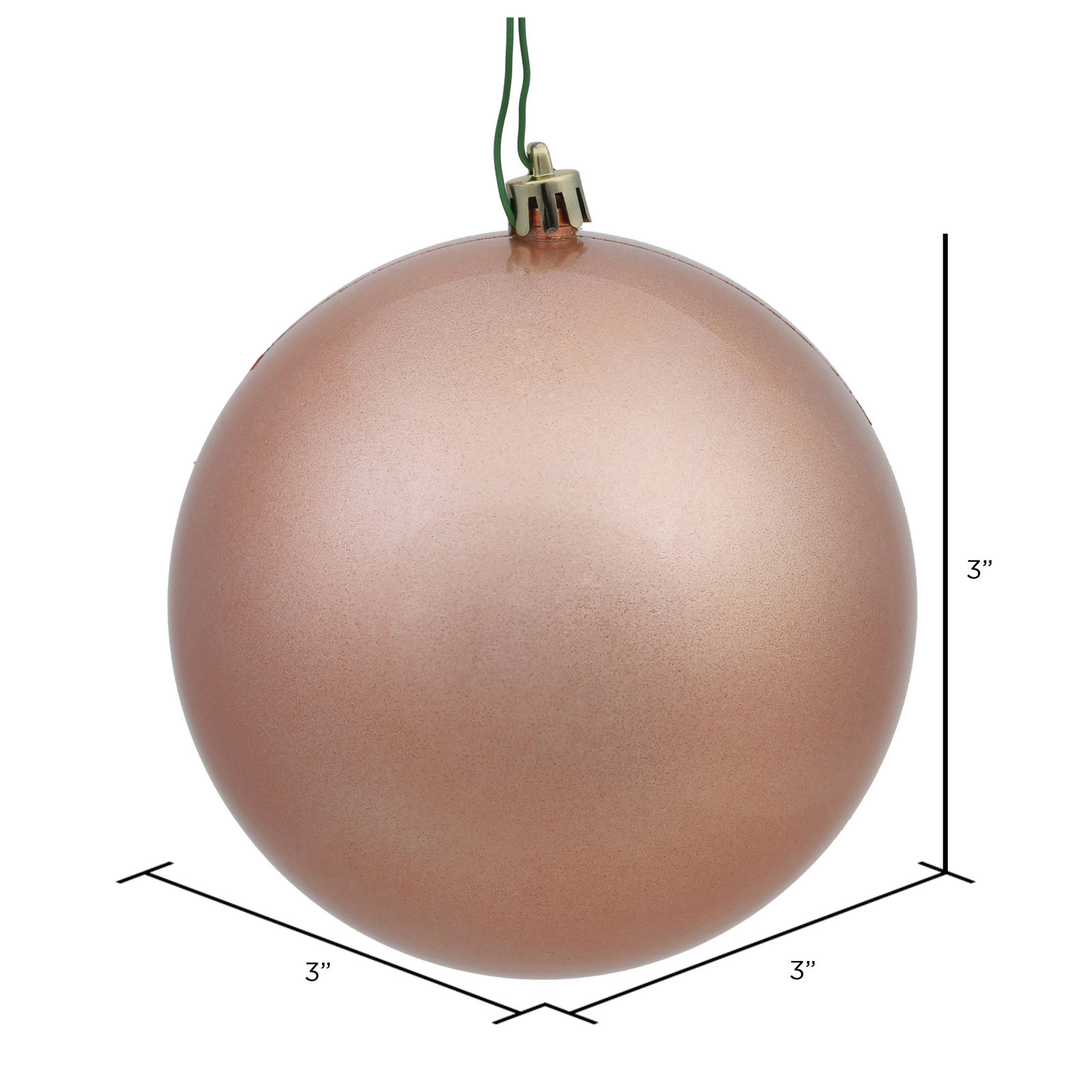 Holiday Décor Ball Ornament, 3" H x 3" W x 3" D, Candy Rose Gold