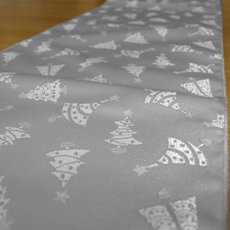 Campden Floral Christmas Table Runner, 90" L x 12" W, Silver