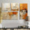 Orange Impressions III - Collages abstraits, art mural 4 pièces