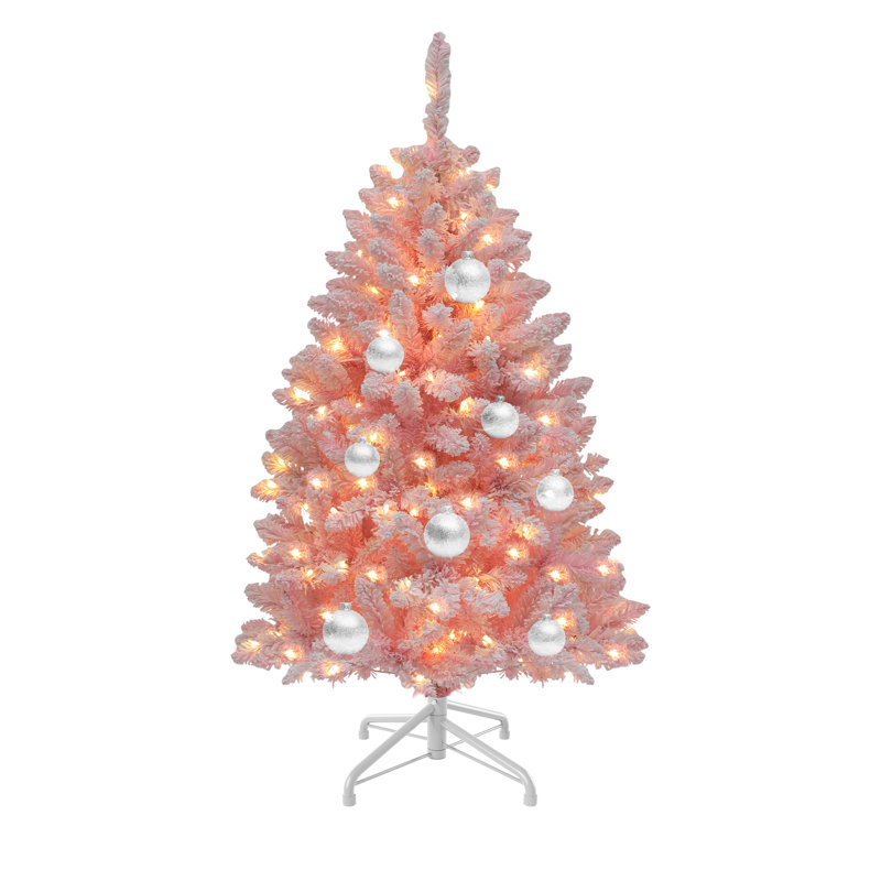 4.5ft H Lighted Artificial Pine Christmas Tree, Pink