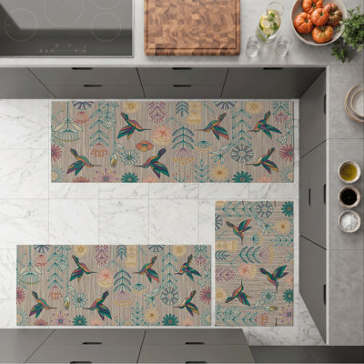 Tropical Birds Non-Slip Washable Kitchen Mats