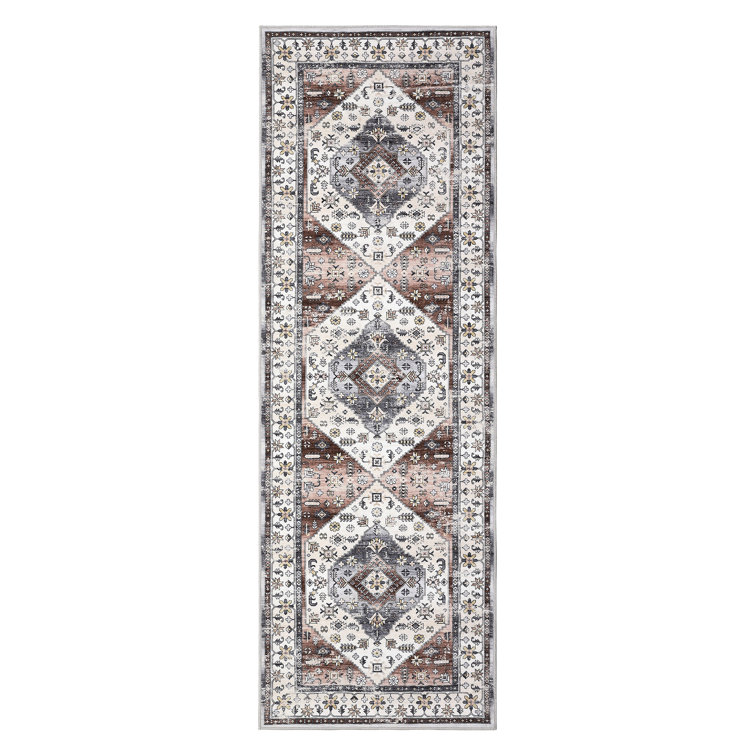 Oriental Machine Washable Area Rug with Rubber Backing for Living Room Non-Slip Indoor Carpet Low-Pile Rug for Bedroom Dining Room Hallway Kitchen Office Playroom Nursery