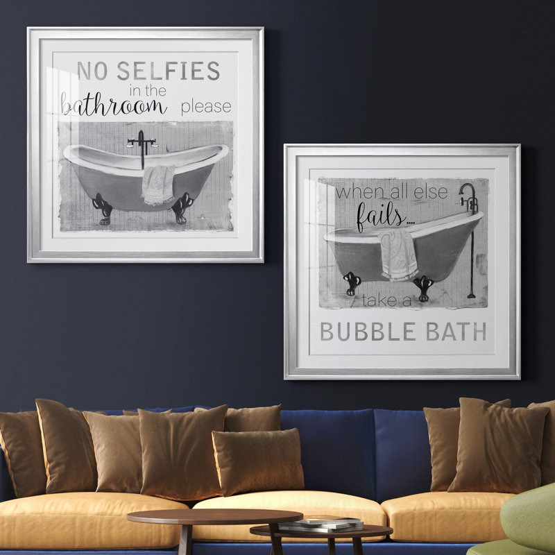 Neutral Selfies Bath - ensemble de 2 reproductions d'impressions, Blanc, Papier avec cadre argenté