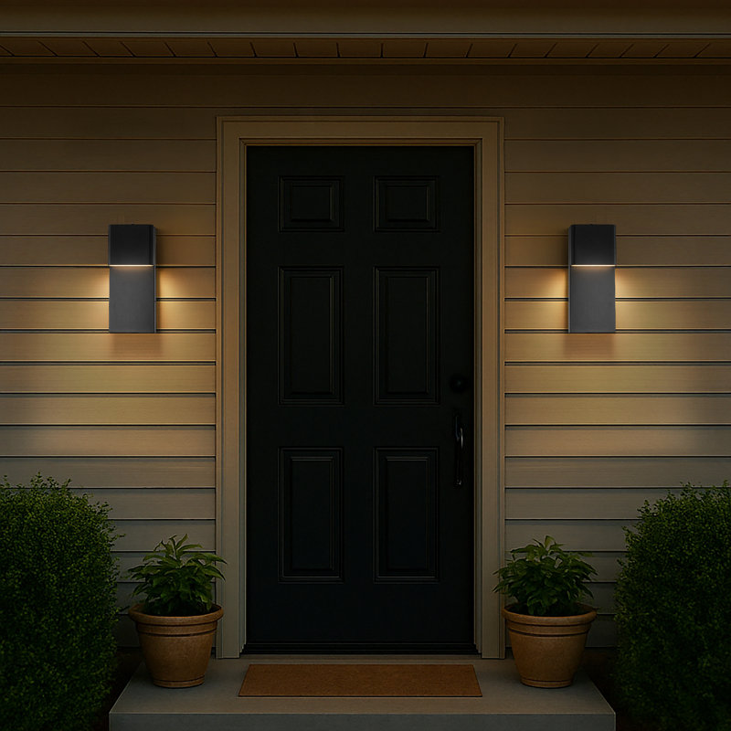 1-Light In Modern Simple Sqaure 10W/13W Integrated Led Outdoor Wall Sconce With Dusk To Dawn Sensor In Matte Black For Porch Patio