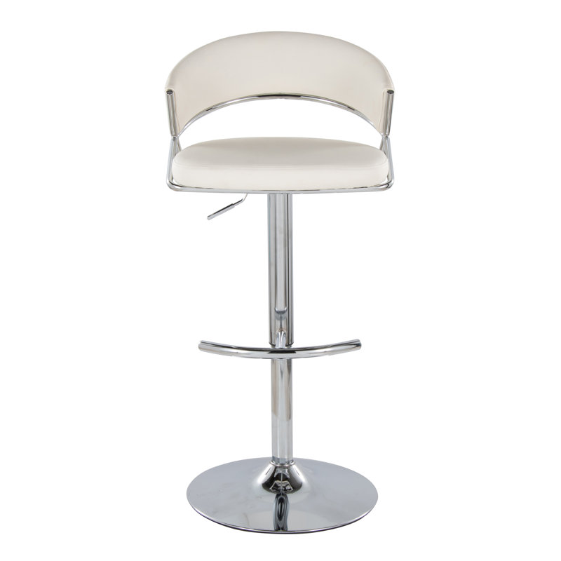 White Faux Leather Adjustable Swivel Bar Stools with Chrome Base