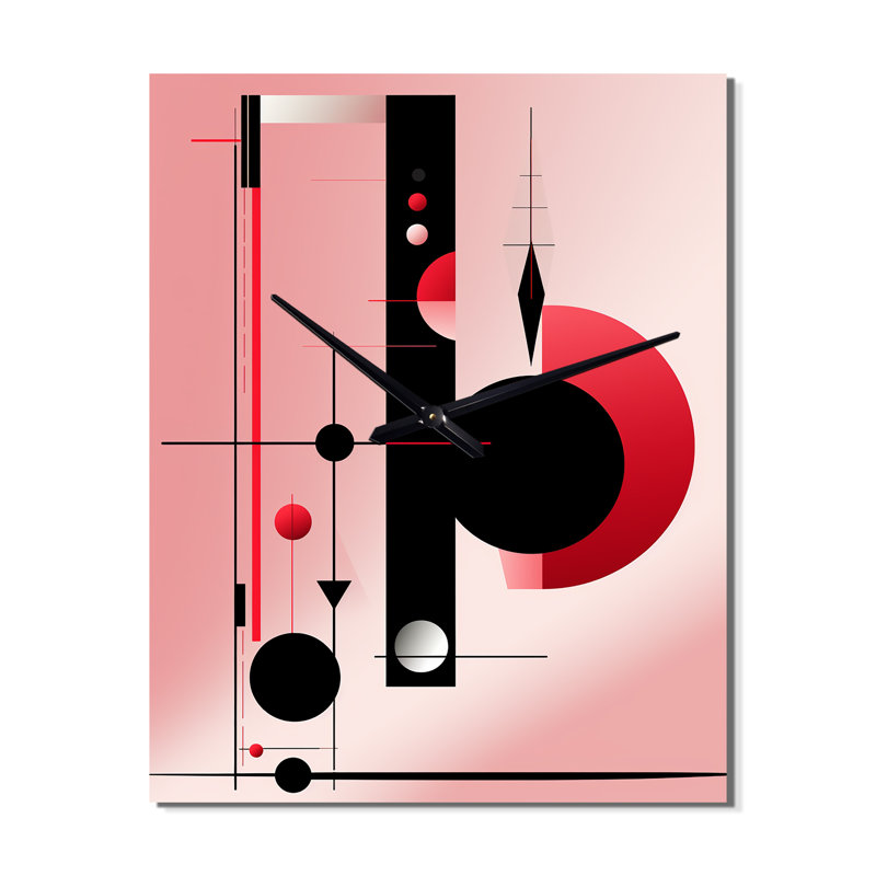 Oracle Circular Geometrics In Black And Pink I - Modern Geometric Wall Clock Oversized, H 32 po x l 16 po x P 1 po