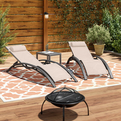 Gerania Outdoor 69.3" Long Reclining Chaise Lounge Set With Detachable Pillow And Table