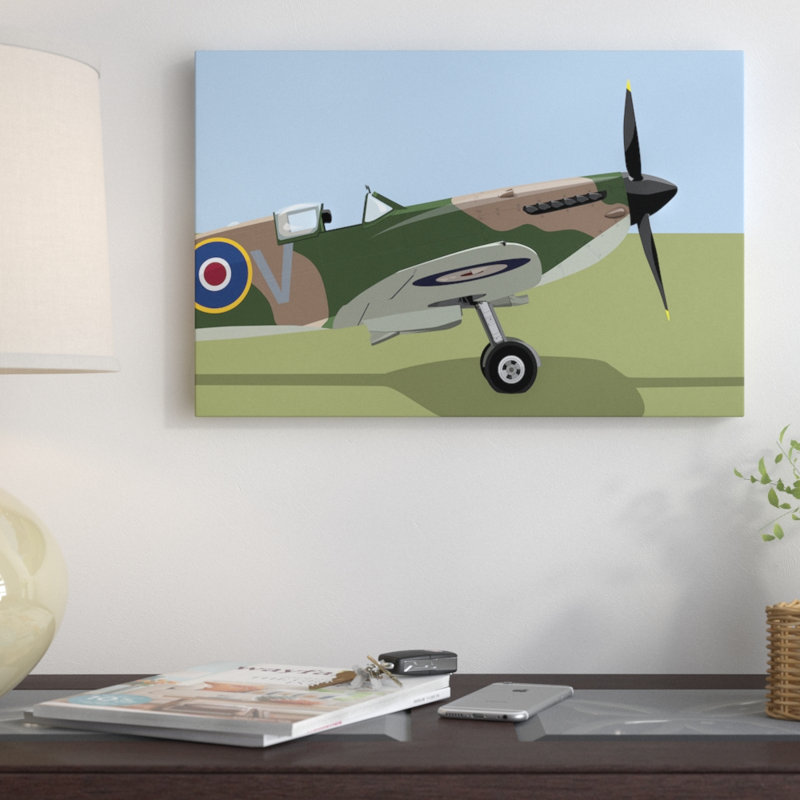 «Supermine Spitfire World War II Fighter Plane», impression sur toile tendue, H 18 po x l 26 po x P 1,5 po, Pas de tapis