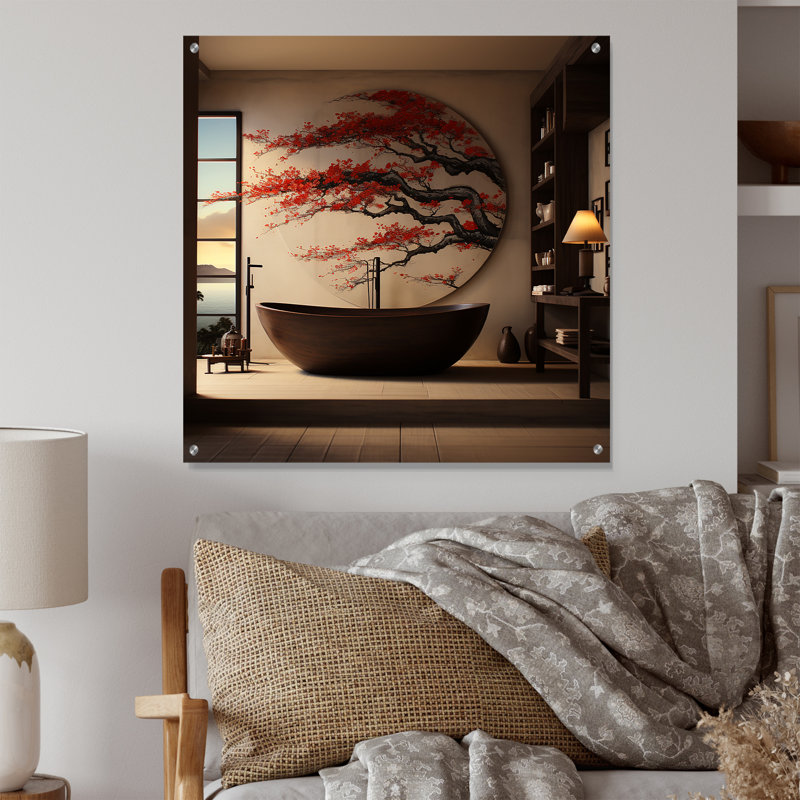 Salle de bain Japon Art Cerémonie V - Art mural en acrylique pour salle de bain, H 16 po x l 16 po