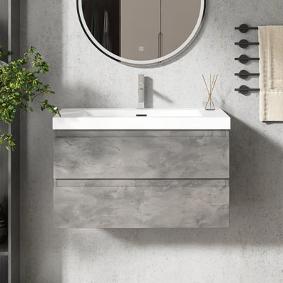 36" Wall Mounted Bathroom Vanity With Integrated Resin Basin