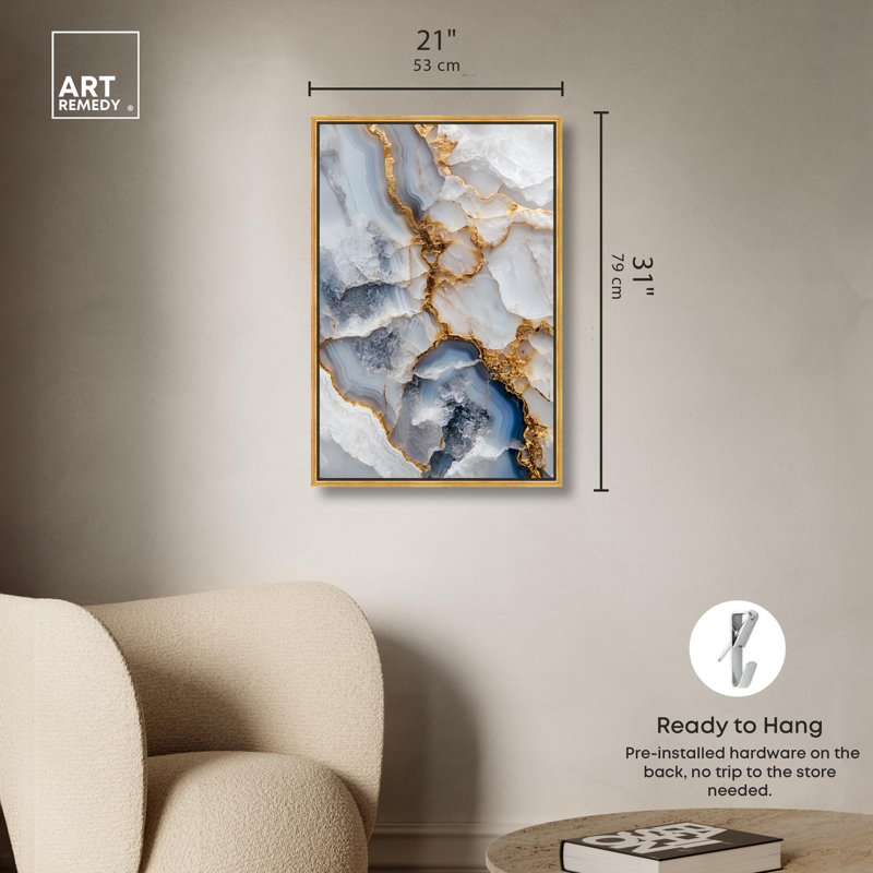 Denim Dreams I Canvas Geode Wall Decor by , 31" H x 21" W, Gold Floater Framed