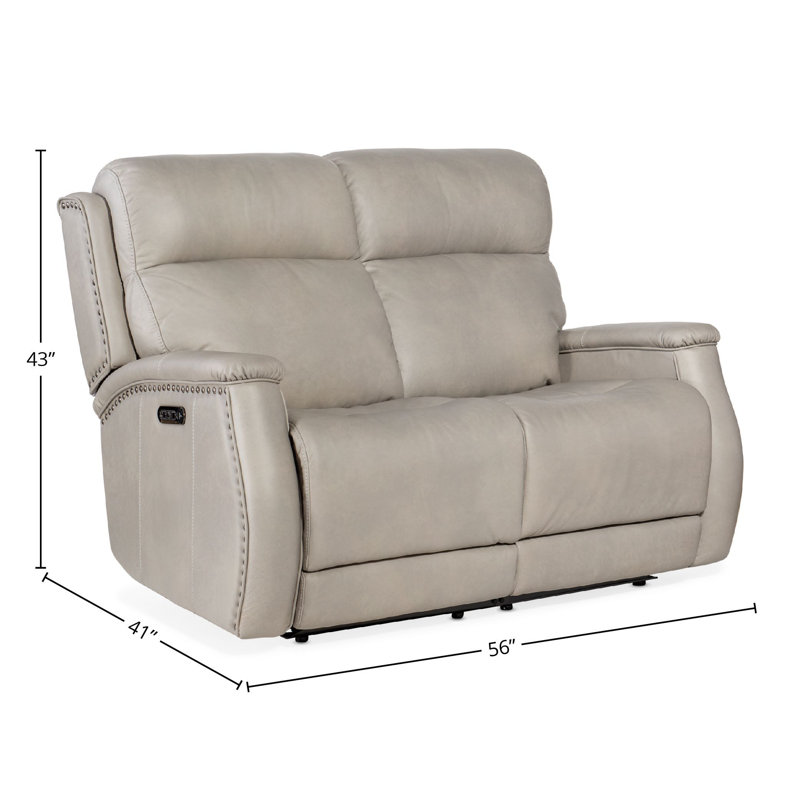 MS 56" Genuine Leather Power Reclining Loveseat, Cuir véritable gris