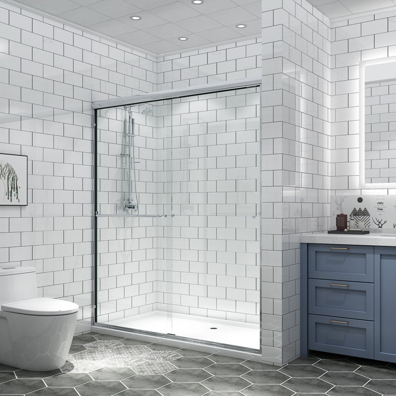 60'' - W x 70'' H Bypass Door Shower Door with Clear Glass And Handle, Chrome