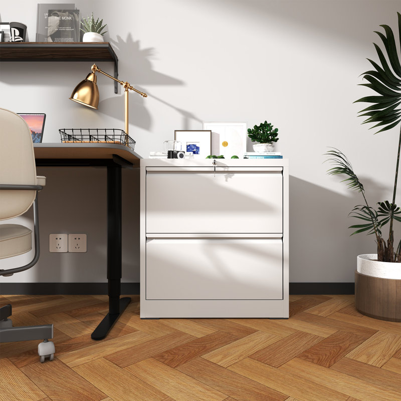 2 Drawer Lateral File Cabinet with Lock, White