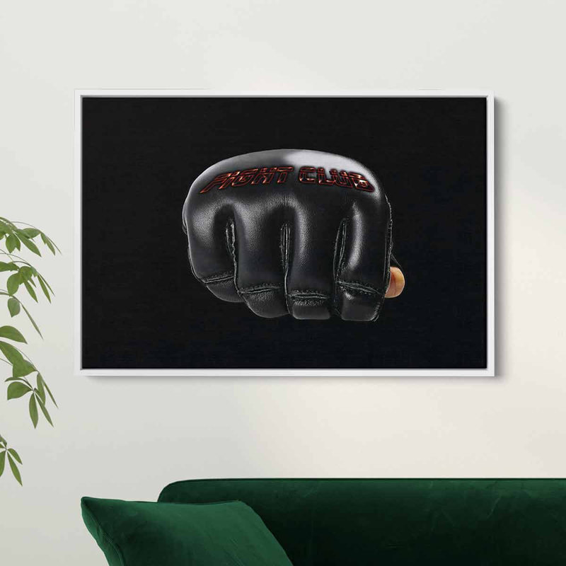 " Black Fighting ", White Framed, 24" H x 36" W