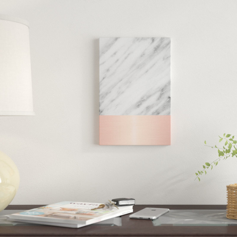 «Carrara Marble With Pink», impression sur toile, H 12 po x l 8 po x P 0,75 po, Pas de tapis, Toile tendue
