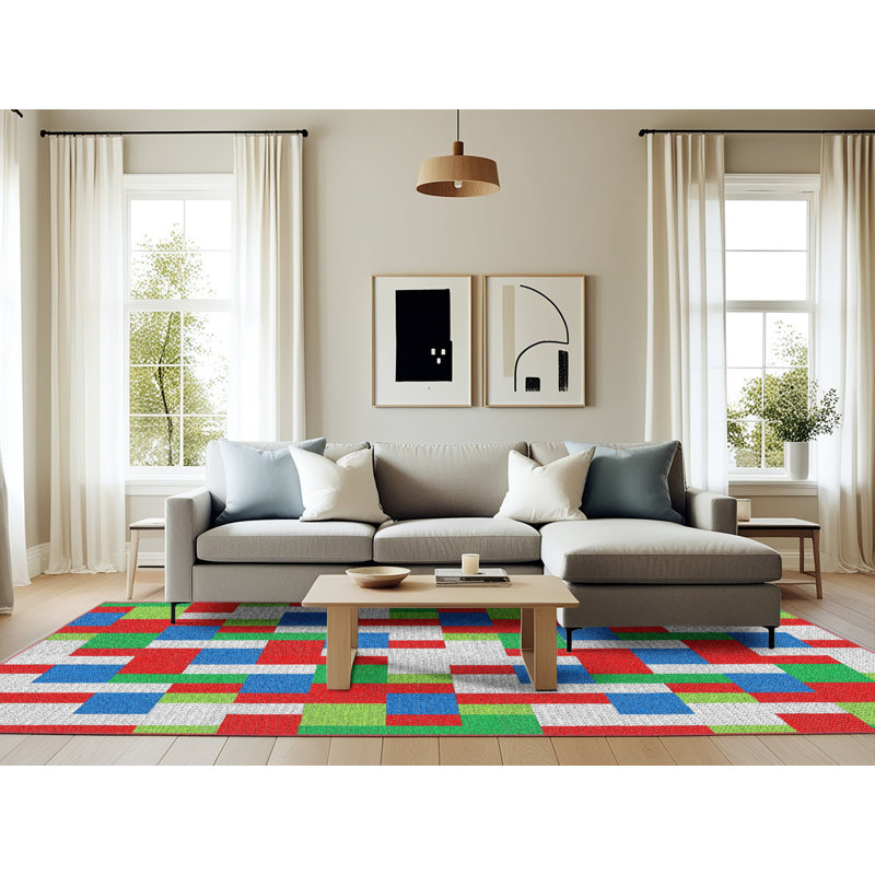 Tapis vert à motif géométrique Kiker, Rectangle 6 pi x 9 pi