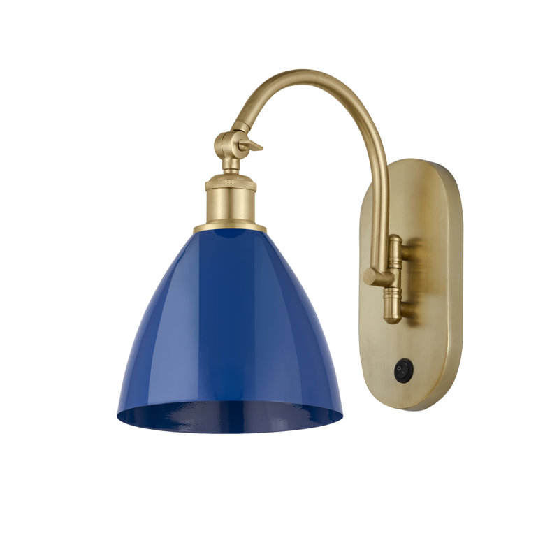 Plymouth Dome Armed Sconce, Blue, Satin Gold