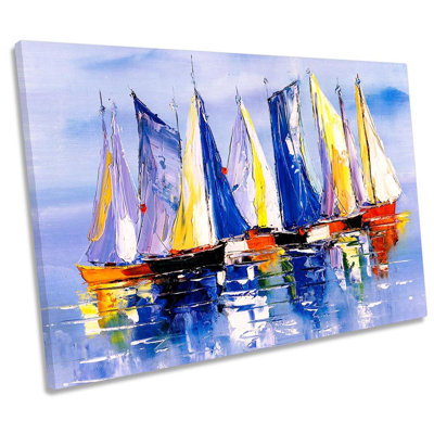Sail Boats Yachts Blue Framed 1 Piece Wrapped Canvas Wall Art
