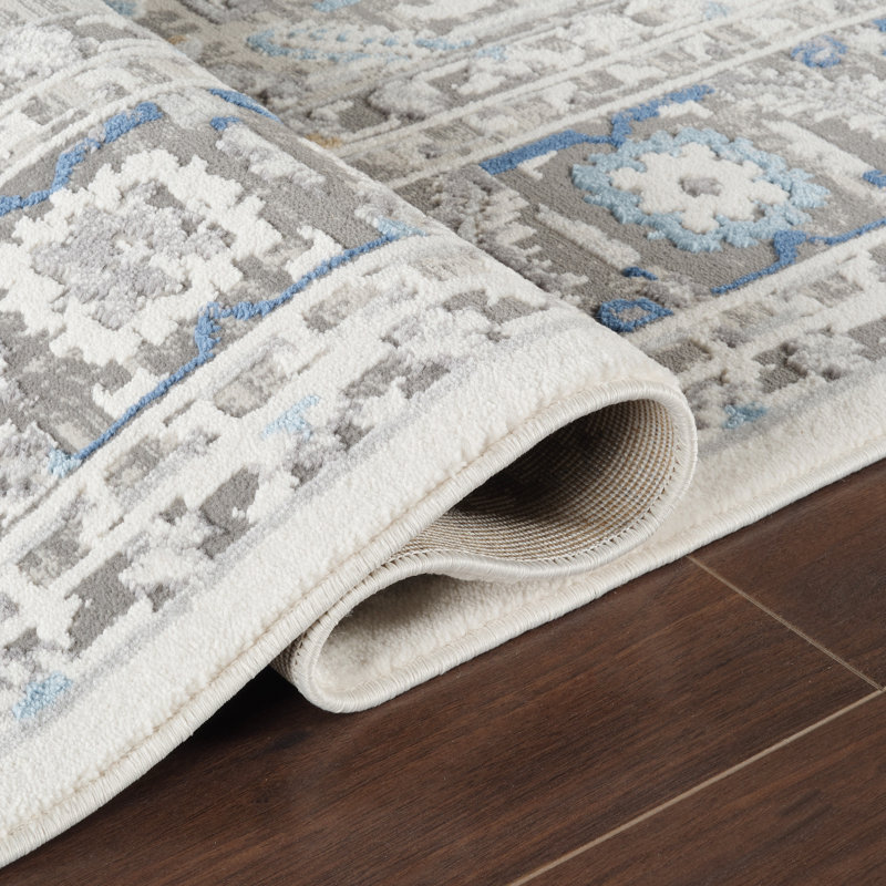Efes Power Loom Polyester Geometric Area Rug in Gray/Light Gray, Rectangle 7'7" x 9'9"