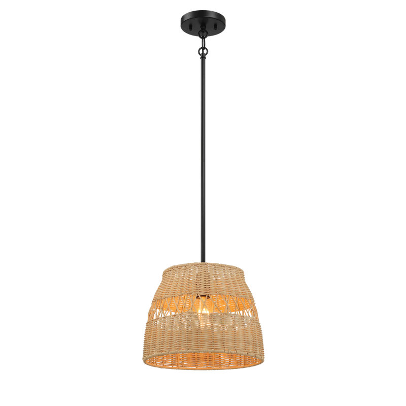 Luminaire suspendu Essence avec lumières en rotin et finition en métal noir pour un style campagnard