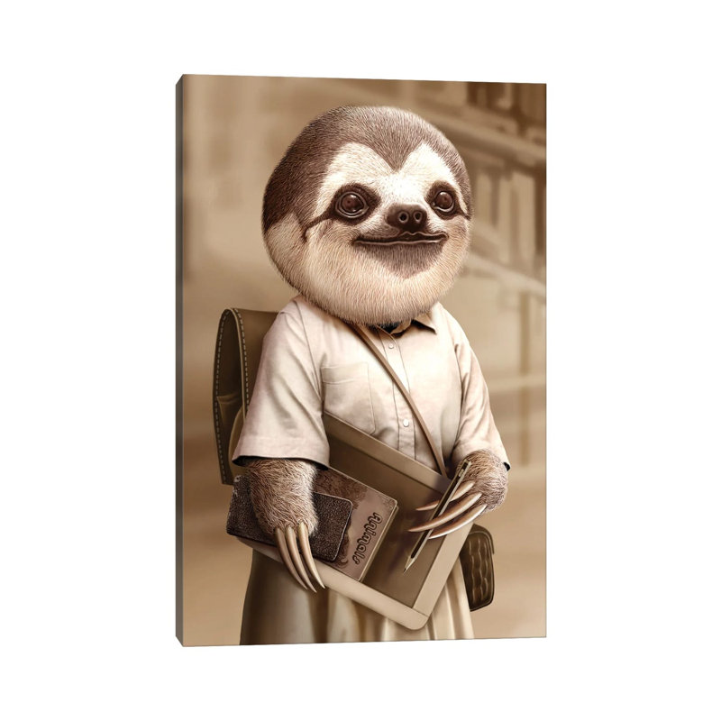 Sloth Go To School by Adam Lawless - Wrapped Canvas Gallery-Wrapped Canvas Giclée, 20.32 cm H x 30.48 cm W