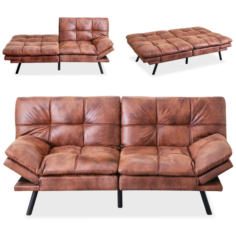 Canapé-lit convertible de 71 po pour lit simple Thanksgiving, Similicuir brun
